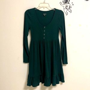 Hunter green long sleeve dress with frilly hem